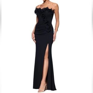 Xscape Black Strapless Gown with Floral Accents